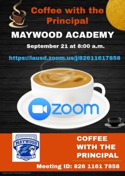 Flyer for Coffee with the principal meeting on 9/21/20 at 8 am